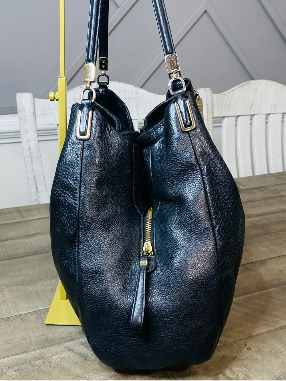 Coach Madison Phoebe Black Pebbled Leather Shoulder Bag Tote Purse Slouchy